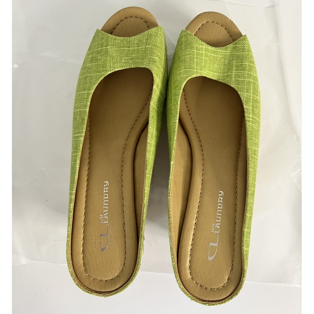 New CL Laundry Daysie Lime Platform Wedges Womens 8.5 Linen Upper Open toe